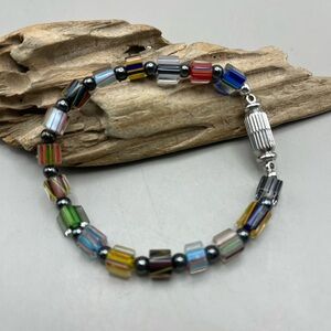 Handmade Furnace Glass Multicolor Beaded Bracelet Magnetic Clasp Jewelry